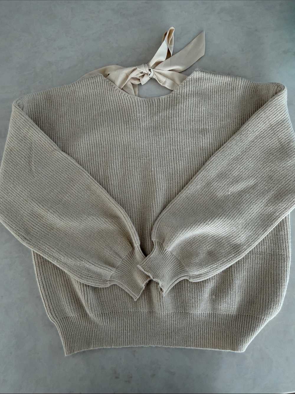 Neutral Tie-Back Ribbed Women’s Sweater - Cream